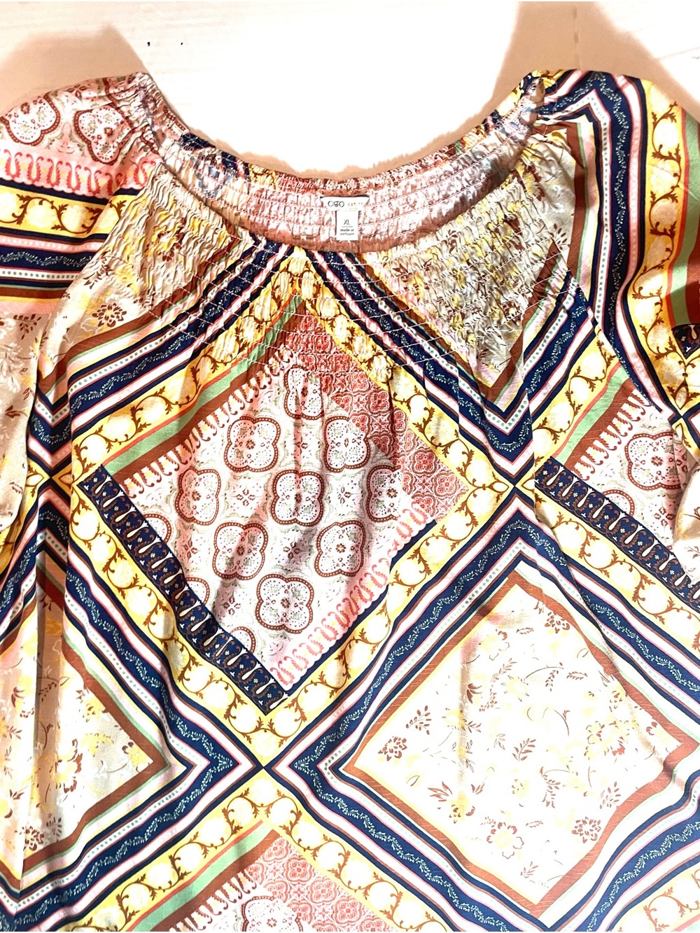 Boho Patchwork Peasant Blouse Flutter Sleeve XL | Cato - Picture 6 of 11